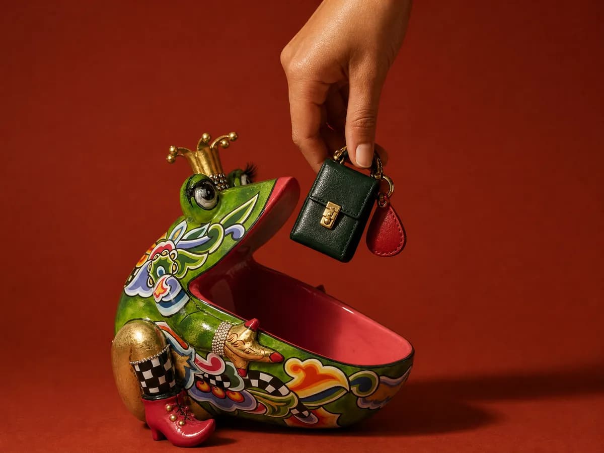 A hand placing a small case into the Frog Bowl Carlos