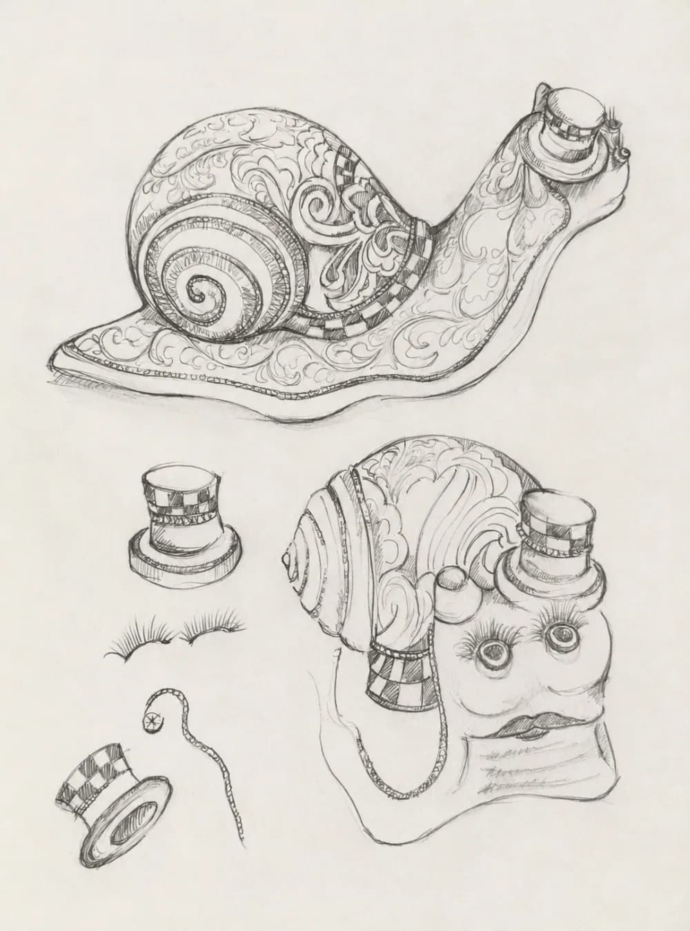 A character being sketched by hand on paper