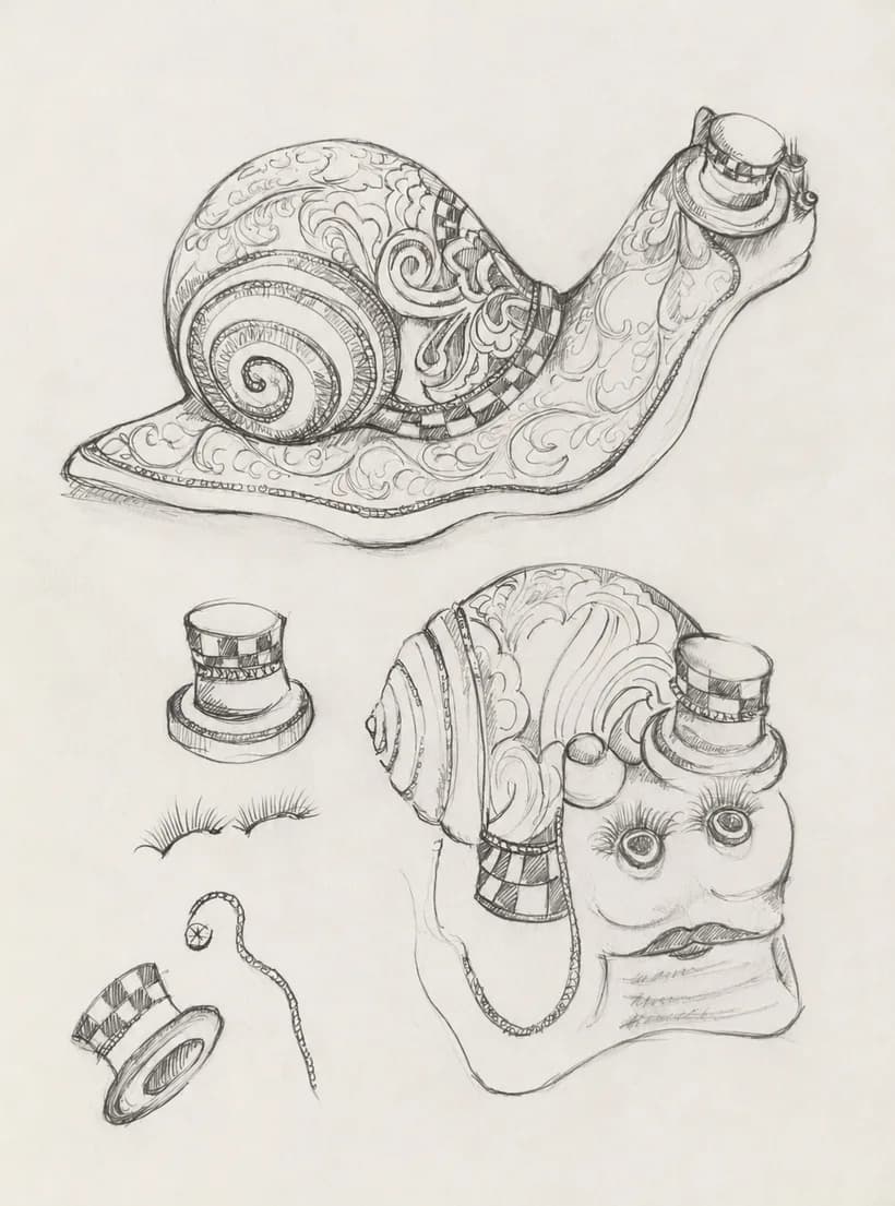 A character being sketched by hand on paper